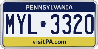 PA license plate MYL3320