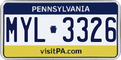 PA license plate MYL3326
