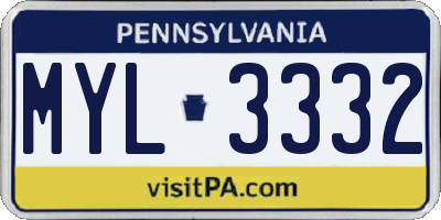 PA license plate MYL3332