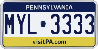 PA license plate MYL3333