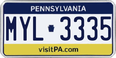 PA license plate MYL3335