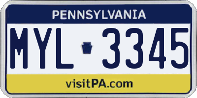 PA license plate MYL3345