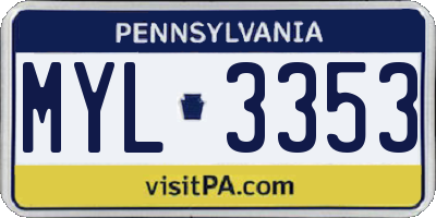 PA license plate MYL3353