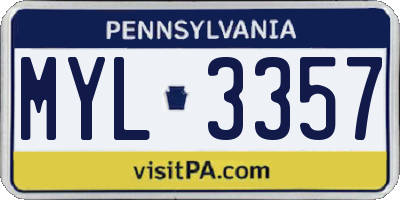 PA license plate MYL3357