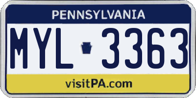 PA license plate MYL3363
