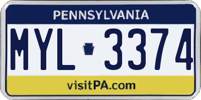 PA license plate MYL3374