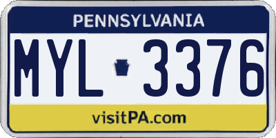 PA license plate MYL3376