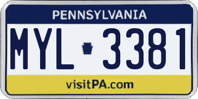 PA license plate MYL3381