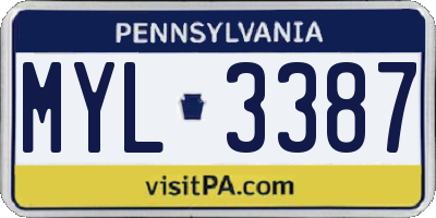 PA license plate MYL3387