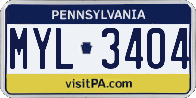 PA license plate MYL3404