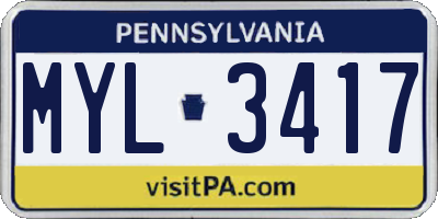 PA license plate MYL3417