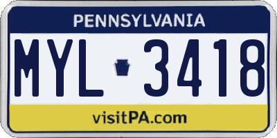 PA license plate MYL3418