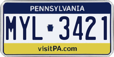 PA license plate MYL3421