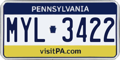 PA license plate MYL3422