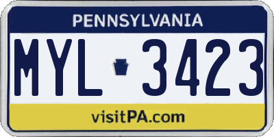 PA license plate MYL3423
