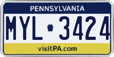 PA license plate MYL3424