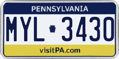 PA license plate MYL3430