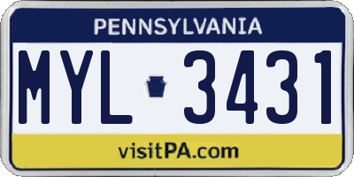 PA license plate MYL3431