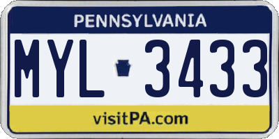PA license plate MYL3433