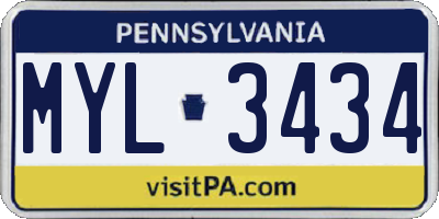 PA license plate MYL3434