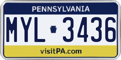 PA license plate MYL3436