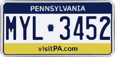PA license plate MYL3452