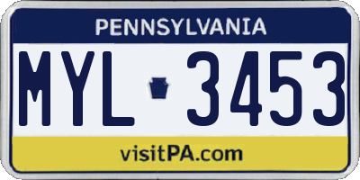 PA license plate MYL3453