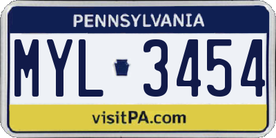 PA license plate MYL3454