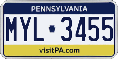 PA license plate MYL3455