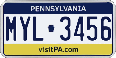 PA license plate MYL3456