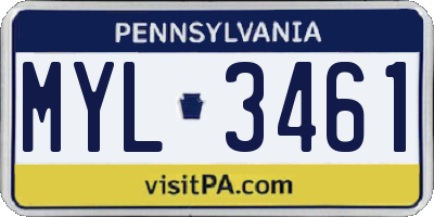 PA license plate MYL3461