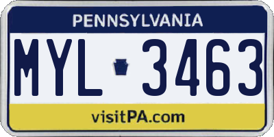 PA license plate MYL3463