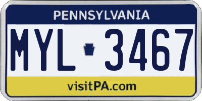 PA license plate MYL3467