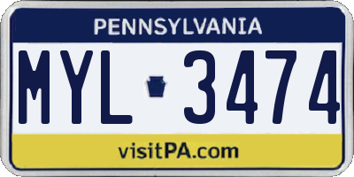 PA license plate MYL3474