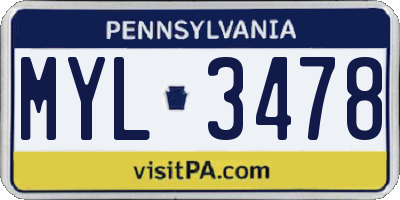 PA license plate MYL3478