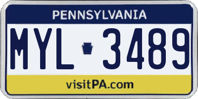 PA license plate MYL3489