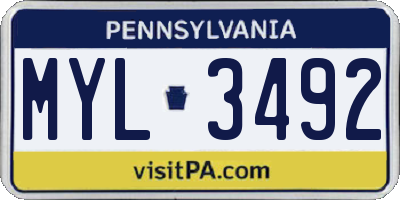 PA license plate MYL3492