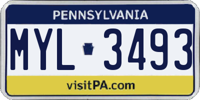 PA license plate MYL3493