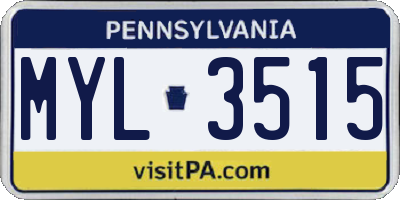PA license plate MYL3515