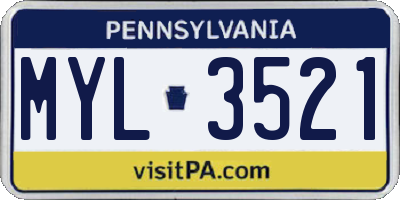 PA license plate MYL3521