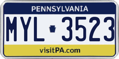 PA license plate MYL3523