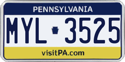 PA license plate MYL3525