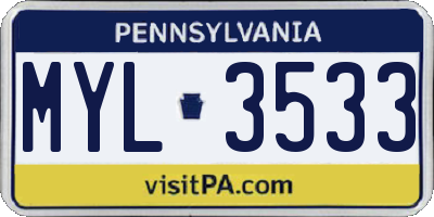 PA license plate MYL3533
