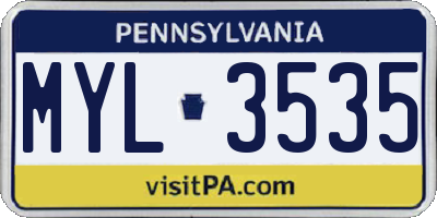 PA license plate MYL3535