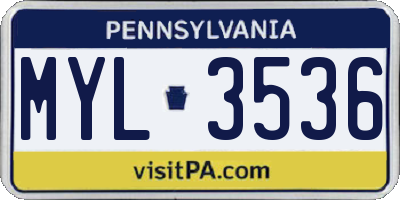 PA license plate MYL3536