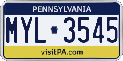 PA license plate MYL3545