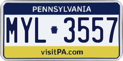 PA license plate MYL3557