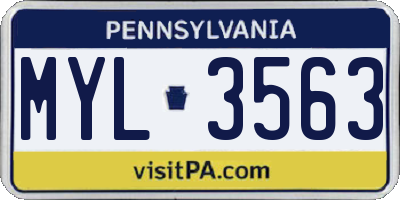 PA license plate MYL3563