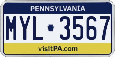 PA license plate MYL3567