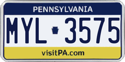 PA license plate MYL3575